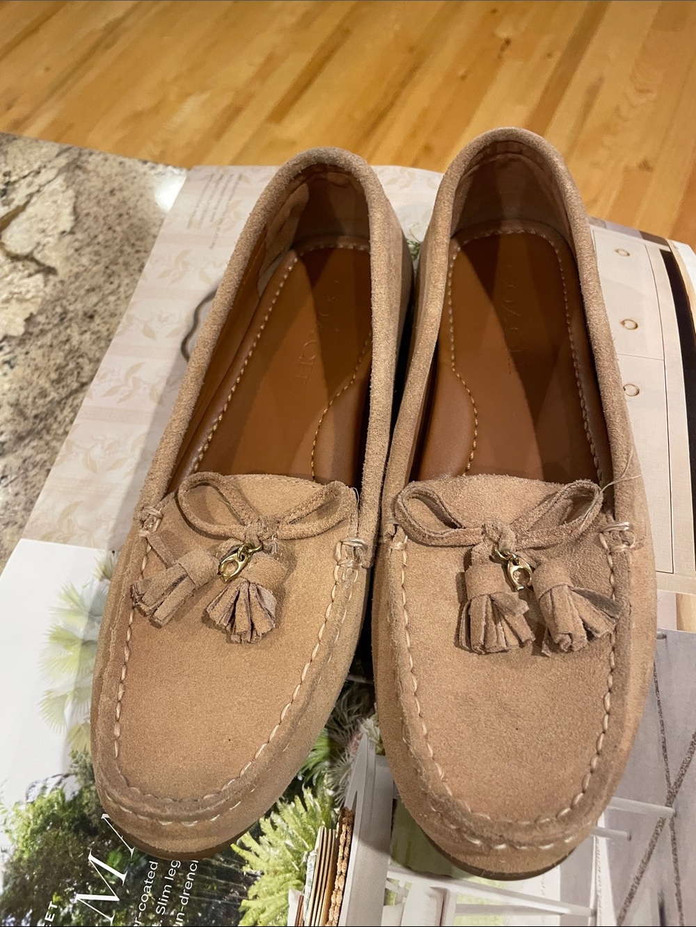 Coach Women’s Suede Tassel Moccasins in Beige